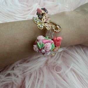 Floral Pink and Gold Women's Bracelet